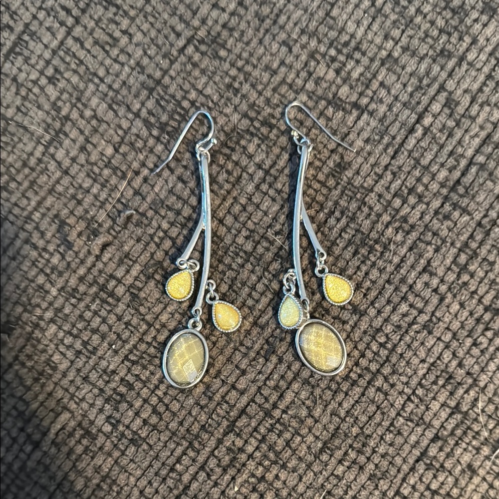 Elegant Silver and Yellow Dangle Earrings
